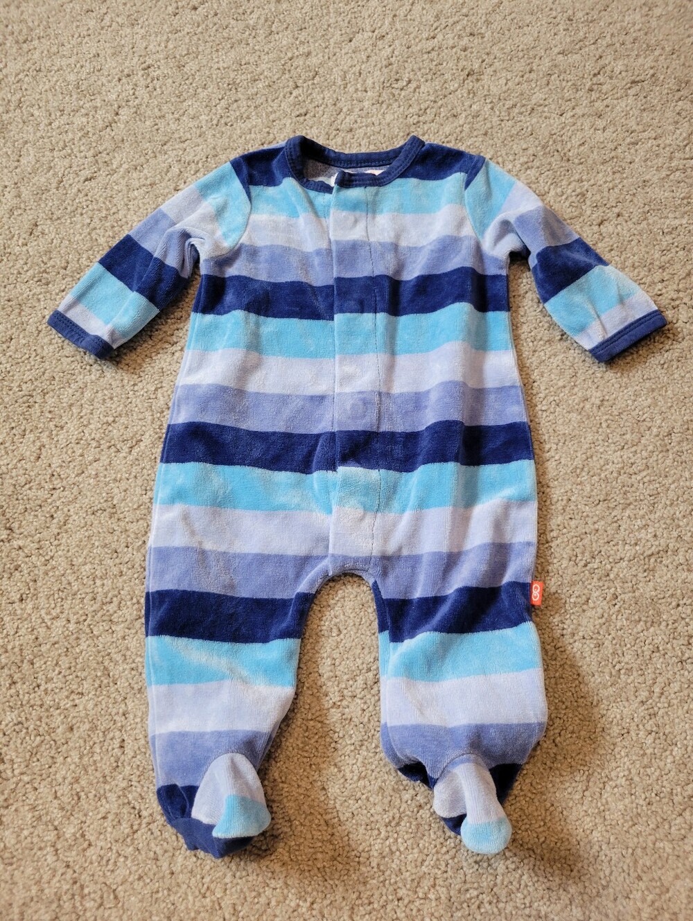 Magnetic Me Blue Striped Velour Footies 0-3M